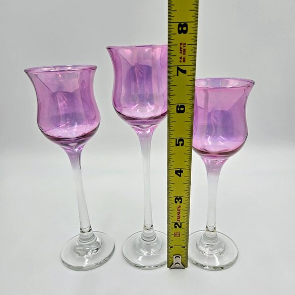 Purple Royal Lustre Trio Vintage PartyLite Candle Holder Glass Set Of 3 Read - Picture 6 of 8